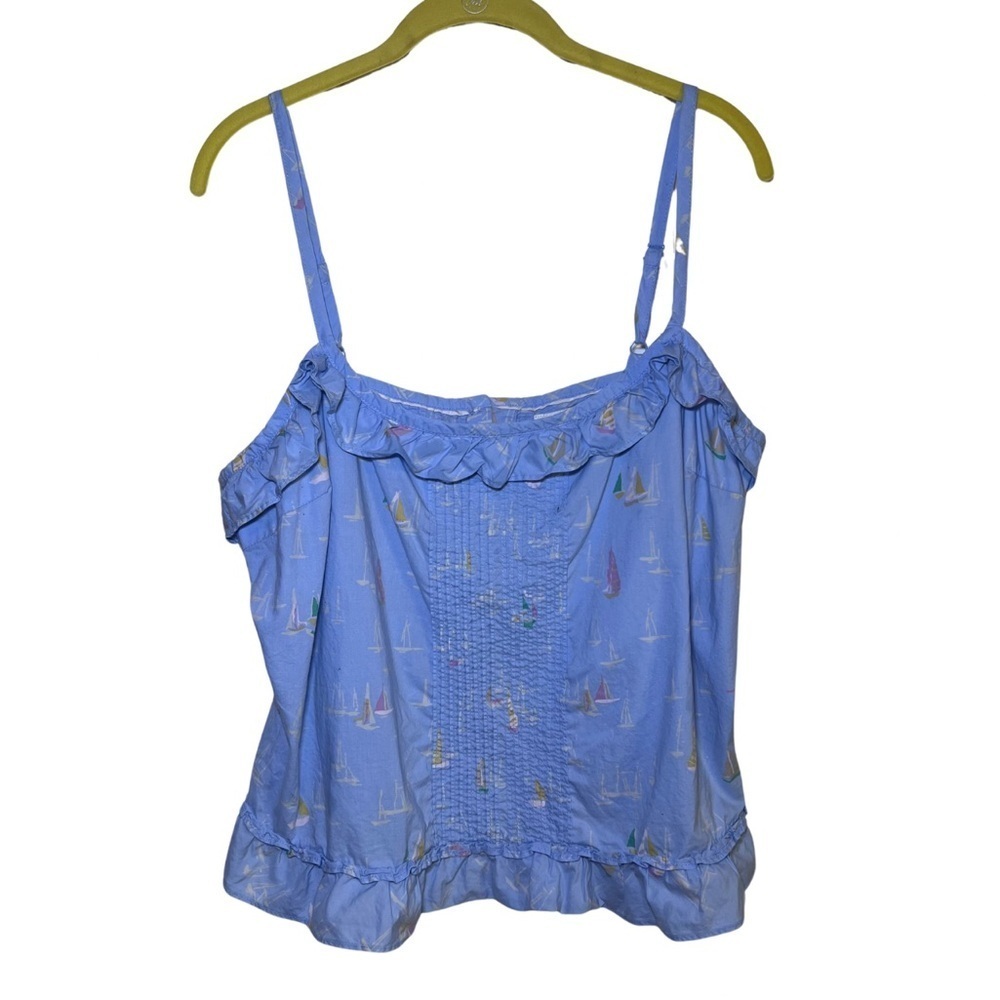 Tommy Hilfiger Sailboat Nautical Blue Summer Tank Top Women's XL Back Buttons